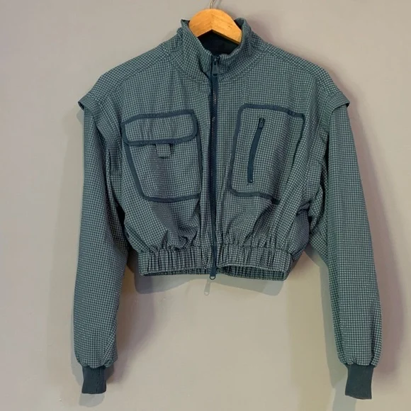 Free People Movement 40 Love Cropped Size Small Blue Checkered Jacket - Picture 10 of 12